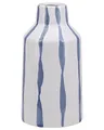 Blumenvase aus Steinzeug weiß mit Streifen blau Dekoration Retro Vintage Assus
