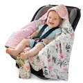 Medi Partners Einschlagdecke Baby Babyschale 100% Baumwolle für Sommer 85x85cm Kinderwagen Kuscheldecke universal Baby Decke Einschlagdecken Babydecke Buggy Autositz(Blument mit Hellrosa Minky)
