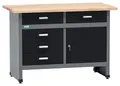 Küpper Werkbank 12049, 5 Schubladen, 1 Tür, 300 kg Traglast, 30 mm Massive Buchenarbeitsplatte (Schwarz, 120x84x60 cm)