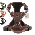 FREUDENTIER Hundegeschirr mit Griff, atmungsaktiv gepolstert - Bombenfester Sitz & maximale Sicherheit - Anti Zug Hundegeschirr kleine, mittelgroße & Grosse Hunde - Hunde Geschirr (Braun,L)