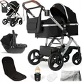 Bergsteiger Nizza 3 in 1 Kinderwagen, Kombikinderwagen Komplettset, Babywanne & Buggy Sportsitz inklusive, Auto-Babyschale & Isofix Station optional - Schwarz