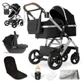 Bergsteiger Nizza 3 in 1 Kinderwagen, Kombikinderwagen Komplettset, Auto-Babyschale, Babywanne & Buggy Sportsitz inklusive, Isofix Station optional