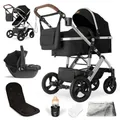 bergsteiger Kombi-Kinderwagen Nizza 3 in 1 Kinderwagen, Auto-Babyschale & Isofix Station optional, black | silver