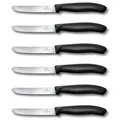 Victorinox Swiss Classic, Frühstücksmesser, Brötchenmesser, Scharfe Klinge, Wellenschliff, 11 cm, Kunststoffgriff, Rostfreier Stahl, Set 6teilig, Schwarz