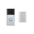 RING Battery Video Doorbell (Satin Nickel) + Chime (2. Gen) Smarte Türklingel