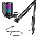 FIFINE Gaming Mikrofon PC mit Arm, USB Microphone Kit mit Stummschalttaste für Podcast Streaming Studio, für MAC PS4 PS5