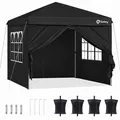 Sekey Faltpavillon 3x3 mit 4 Seitenwänden und mit 4 Sandsäcke, Wasserdicht Pop Up Pavillon für Camping, Festival, Events, Picknicks, Schwarz - Schwarz