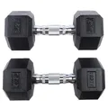 SPORTINATOR Hexagon Hanteln – 2er-Set & Einzelhanteln von 5–30 kg – Gusseisen mit Gummi-Beschichtung, rutschfester Griff, bodenschonend, ideal für Krafttraining & Fitness (7,5 kg (2er-Set))