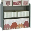 ZONEKIZ Kinderregal, Spielzeugregal mit 6 herausnehmbaren Aufbewahrungsboxen aus Vliesstoff, Bücherregal, Kinderzimmerregal für Kinderzimmer, Kindergarten, Spielzimmer, 63x30x66 cm, Grün