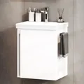 Planetmöbel Waschtisch mit Unterschrank 50 cm, Waschbeckenunterschrank hängend, Soft-Close, Badmöbel Set mit Waschbecken, weiß