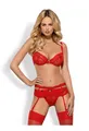Obsessive Set: Bügel-BH Dessous-Set Heartina rot mit Spitze BH Strapsgürtel String transparent (Set)