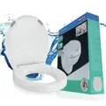 WENKO WC Sitz mit 5 cm Sitzerhöhung, hohe Belastbarkeit bis 200 kg, Toilettendeckel mit Absenkautomatik, aus antibakteriellem Duroplast, mit stabilen Anti-Rutsch-Puffern, Mod. Secura Comfort, weiß