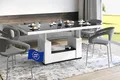 HM-111 Couchtisch Schwarz Hochglanz / Weiß Hochglanz ausziehbar höhenverstellbar 120/170cm Schublade modern Wohnzimmertisch Esstisch Beistelltisch Sofatisch platzsparend hochwertig Wohnzimmer