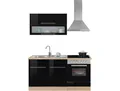 Pantryküche KOCHSTATION KS-Eton , schwarz (küche: schwarz, korpus: eichefarben, arbeitsplatte: eichefarben), B:160cm T:60cm, Komplettküchen-Sets, ohne E-Geräte, Breite 160 cm