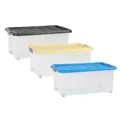 axentia Aufbewahrungsbox mit Rollen & Deckel, Stapelbox aus Kunststoff 45 Liter, Eurobox transparent, Maße: ca. 60 x 40 x 26 cm, Anthrazit, blau oder gelb - Farbe nicht wählbar