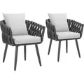 tectake® 2er Set Stuhl Lugano im Rope-Design mit Aluminiumgestell - Dunkelgrau