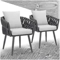 tectake® Balkonmöbel Set, 2X Gartenstuhl, Stühle aus Metall, Gartenstühle mit Rücken Kissen und Sitzpolster, Outdoor Sessel Rope Design, für Balkon und Garten, als Terrassenmöbel