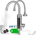 MAXXMEE Warm- & Kaltwasserarmatur Edelstahl 3600W chrom/schwarz inkl. 2 Aufsätze