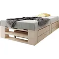 sunnypillow Palettenbett M2 aus Holz 80 x 200 cm mit Lattenrost und 2 Bettkästen. Stabiles Seniorenbett Kinderbett Jugendbett Gästebett