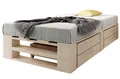 sunnypillow Palettenbett M2 aus Holz mit Lattenrost und 2 Bettkästen, 80 x 200 cm + Schubladen Natur