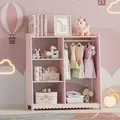 [en.casa] Kindergarderobe stehend Vestnes Kinder Kleiderschrank mit Kleiderstange 90 x 80 x 38 cm Kleiderständer mit Regal Wellendesign Cotton Candy/Weiß