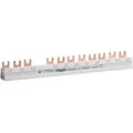 Hager KDN363F Phasenschiene, Kammschiene, 3-polig, mit Gabelanschluss, 10mm2, 63A, 12 Module, 3P +N, für 1FI + 8LS