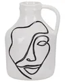 Blumenvase Steinzeug weiß mit aufgedrucktem Gesicht schwarz Dekoration Agrinion