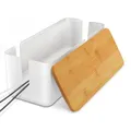 Firschoie Kabelmanagementbox, 30x12x11.5cm, Aufbewahrungsbox für Kabel mit Bambusdeckel, Aufbewahrungsbox zum Verstecken von Kabeln, für Organisieren und Aufbewahren, Weiss