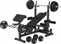 GORILLA SPORTS® Multifunktion Hantelbank - inkl. Hantelset 100kg, Verstellbar, mit Hantelablage, Latzug, Dip-Station, Butterfly, Curlpult und Beincurler, Schwarz - Kraftstation, Trainingsbank