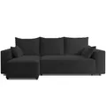 4ALL HOME Ecksofa mit Schlaffunktion Tobi 246x145 cm - Couch - Sofa mit Bettkasten - Eckcouch - L-Form - Schlaffsofa - Schlafsofa mit Bettkasten - Universal (Velo 637 Schwarz)