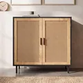 FineBuy Sideboard 80x86,5x40 cm Kommode Schwarz mit Wiener Geflecht Hoher Kommodenschrank Zeitlos Standschrank Wohnzimmer mit 2 Türen Anrichte Rattan