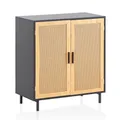 FineBuy Sideboard 80x86,5x40 cm Kommode Schwarz mit Wiener Geflecht, Hoher Kommodenschrank Zeitlos, Standschrank Wohnzimmer mit 2 Türen, Anrichte Rattan