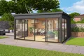 Gartenhaus Blockhaus  Pultdach 44 mm Domeo 5 grau 438x438 cm Lasita