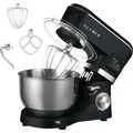 KLAMER Küchenmaschine Classic 1400 W – 5,5 L Rührschüssel aus Edelstahl, Knet-, Rühr- & Schneebesenaufsatz, Timer & LED-Display, stabile Saug... - Schwarz