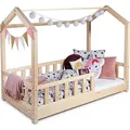 Kinderbett Bett Hausbett 160x200 mit Rausfallschutz Latternost Bettgestell aus Kiefer Holz für Haus Kinder Jungen & Mädchen - Holzbett Baby Kinde... - Naturbelassen