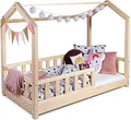 Sanmar Kinderbett Bett Hausbett 160x200 Alex Lattenrost Bettgestell aus Kiefer Holz für Haus Kinder Jungen & Mädchen - Holzbett Baby Kinderzimmer Junge Deko (Rausfallschutz: MIT)