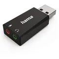 Hama USB Soundkarte 2.0 Stereo Extern Sound-Card Extern USB-Soundkarte, USB Audio Adapter DAC 2x 3,5mm Kupplung Buchse für Notebook Laptop PC schwarz