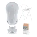 Hylat Baby Set: Stabile Babybadewanne mit Gestell, Badesitz und Abfluss - TÜV Rheinland zertifiziert - ideale Lösung für die tolle Badeerlebnisse - Lite-Kollektion - Farbe: Grau, Motiv: Friends