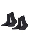 FALKE Damen Socken Happy Double Pack W So Baumwolle einfarbig 2 Paar, Blau Dark Navy 6375, 39-42