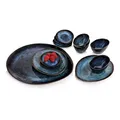 SÄNGER | Servierplatten Tokio 11 tlg, Schalen & Teller Set, Geschirrset Steingut inkl. Servierplatten & Dip Schalen, Servierset Spülmaschinenfest Dunkelblau mit Schwarzen Akzenten | PREMIUM COLLECTION