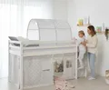Homestyle4u Hochbett 90x200 Weiß Grau – Massivholz Kinderbett mit Treppe, Absturzsicherung, Vorhang & Tunnel, Kinderbett für Jungen & Mädchen | Artikel 1889