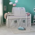 Hochbett 90x200 Kinderbett Holz Weiß Vorhang Tunnel Grau Stockbett Homestyle4u