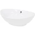 ECD Germany Waschbecken 590x390x200 mm Weiß aus Keramik Oval Aufsatzbecken