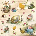 20 Servietten Ostern Happy Easter Animals Tiere Vintage Hase Henne Küken 33x33cm