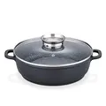 GSW Gourmet Servierpfanne aus Granit mit Aroma Glasdeckel, Pfanne Induktion mit kratzfester Antihaftbeschichtung, Bräter mit Deckel, Bratpfanne 28 cm, Schwarz