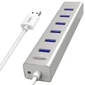 UNITEK Aluminium Aktiv USB Hub 7 Port 3.0 + Stromversorgung, SuperSpeed Datenhub Multiport Verteiler für PC, Laptop, Tastatur, Mouse, Drucker, iOS (Mac) + Windows Kompatibilität, Plug&Play, Y-3090, Weiß, 7x USB 3.0 mit Stromversorgung