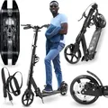 HyperMotion Skyline Black – faltbarer Aluminium-Scooter für Kinder, Jugendliche & Erwachsene, mit Scheibenbremse & Federung, bis 100 kg - Schwarz