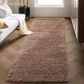 Carpettex Hochflor Teppich Läufer 80 x 250 cm Mokka - Flauschiger Teppich Extra Weich und Pflegeleicht - Shaggy Teppich Modern Einfarbig Design - Teppich für Schlafzimmer, Esszimmer und Wohnzimmer
