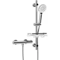 JOHO Thermostat Duschsystem mit Duscharmatur und Duschstangeset mit Duschablage, Thermostat Mischbatterie Dusche + Edelstahl Brausestange 70cm Chrom