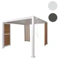 Pergola HWC-P65 mit 1x Lamellenwand und 2x Seitenwand, Lamellen-Pavillon, 10cm-Alu-Gestell 3x3m Holzoptik ~ weiß
